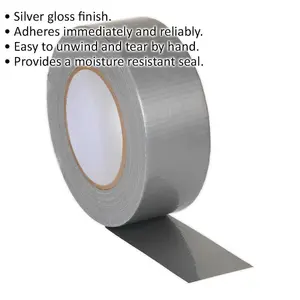 48mm x 50m Silver Duct Tape Roll - Easy Tear High Tack and Moisture Resistant