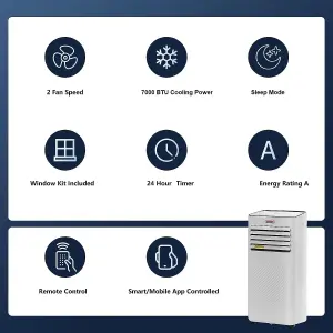 Portable Air Conditioner, 4-In-1 Air Conditioning Unit 7000 BTU, Dehumidifier, Cooling Fan with 2 Fan Speeds,Digital Display