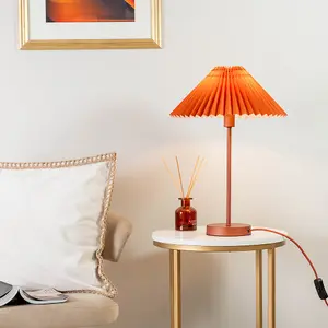 ValueLights Akira Burnt Orange Metal Table Lamp with Pleated Lampshade - LED Bulb Included