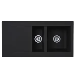 Liquida EW15BL 1.5 Bowl Composite Reversible Inset Black Kitchen Sink With Waste