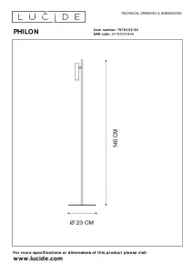 Lucide Philon Modern Floor Reading Lamp 23cm - LED Dim. - 1x4,5W 3000K - Black