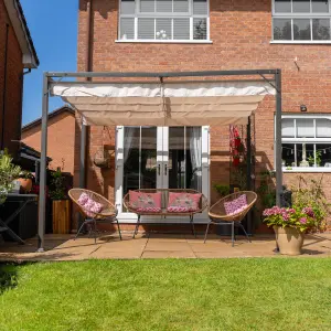 Manhattan Metal Pergola 3 x 2.15m Modern Garden Gazebo with Retractable Roof Beige