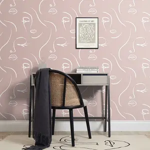 Belle Line Art Wallpaper In Blush Pink