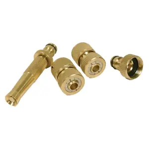 4 Piece Brass Hose End Pipe Tap Connector Nozzle & Fittings Kit Set Accessories