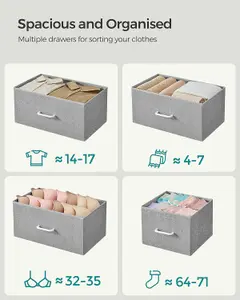 SONGMICS Fabric Drawer Chest, Bedroom Storage Cabinet, 7 Drawers with Handles, Metal Frame, Dove Grey and Cloud White