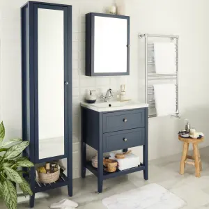 GoodHome Perma Tall Satin Blue Single Freestanding Bathroom Cabinet (H)185cm (W)40cm