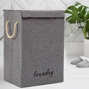 Fabric Storage Basket Laundry Hamper with Foldable Lid Dirty Clothes Blouse T-Shirt Underwear et