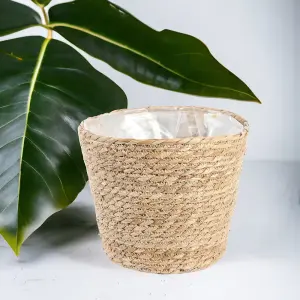 Natural Seagrass Round Basket Planter. Waterproof Lining. H20 cm