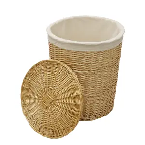 JVL Hand Woven Acacia Set of 2 Round Laundry Willow Baskets with 2 Waste Paper Baskets, Honey Finish