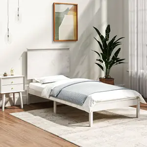 Berkfield Bed Frame White Solid Wood 90x190 cm 3FT Single