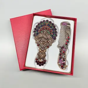 Red Style 1 Creative Metal Peacock Mirror Comb Set