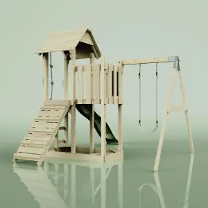 PolarPlay Balcony Tower Kids Wooden Climbing Frame with Swing and Slide - Swing Bjorn Sage