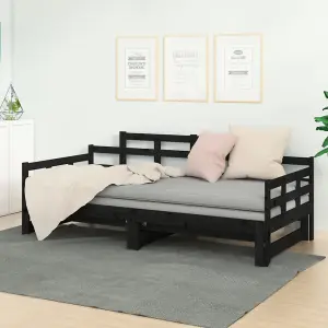 Berkfield Pull-out Day Bed Black Solid Wood Pine 2x(90x190) cm