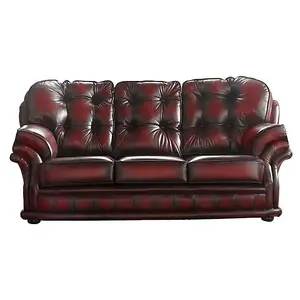 Chesterfield 3 Seater Antique Oxblood Red Leather Sofa Bespoke In Knightsbridge Style