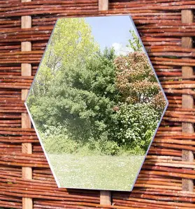 Primrose Acrylic Non Shatter Outdoor Wall Mounted Hexagonal Silver Garden Illusion Mirror 40cm