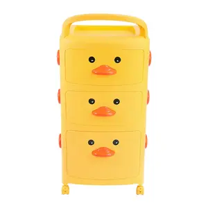 3 Tier Cute Yellow Duck Plastic Pull Out Drawer Storage Cabinet Cart with Wheels 870 mm (H)