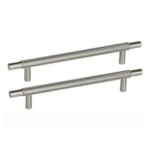 CH445 Knurled T Bar Pull Handle, Heavy Duty, Satin Nickel, 160mm Centres, Pack of 2