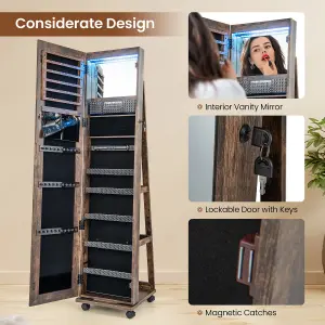 Costway 3-in-1 Jewelry Cabinet Mobile Mirror Jewelry Armoire W/ 3-Color LED Lights