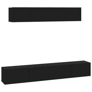 Berkfield 4 Piece TV Cabinet Set Black Engineered Wood