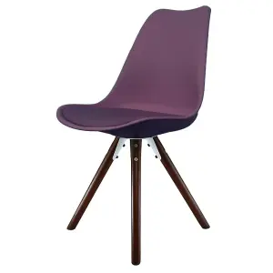 Soho  Aubergine Plastic Dining Chair with Pyramid Dark Wood Legs