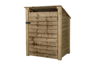 Wooden log store (roof sloping back), garden storage W-99cm, H-126, D-88cm - natural (light green) finish