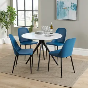 Core Products Aspen White 100cm Round Dining Table with 4 Blue Plastic Duo Design Chairs