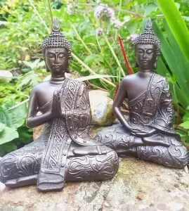 2 Mystic Thai Buddha Ornaments Sculptures - in Cold Cast Bronze Resin