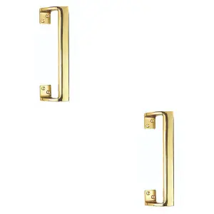 2 PACK - Cranked Oval Grip Door Pull Handle 305mm Length 53mm Proj Polished Brass