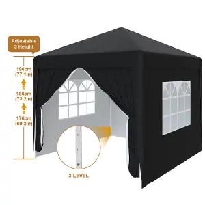 SunDaze Garden Pop Up Gazebo Party Tent Camping Marquee Canopy with 4 Sidewalls Carrying Bag Black 2x2M