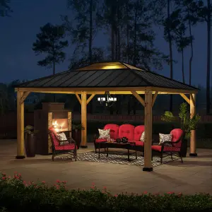 Sunjoy FSC Cedar Wood Gazebo ERNIR - 393cm x 452cm, Anthracite