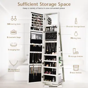 Costway 3-in-1 Rotating Jewelry Armoire Freestanding Lockable Jewelry Organizer w/ Makeup Mirror