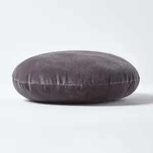 Homescapes Dark Grey Velvet Cushion, 40 cm Round