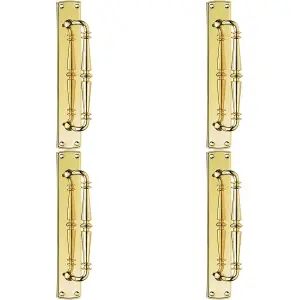 4x Cranked Ornate Door Pull Handle 380 x 65mm Backplate Polished Brass