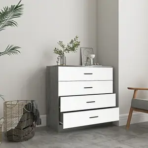 URBNLIVING Height 73cm 4 Drawer Wooden Bedroom Chest Cabinet Modern Ash Grey Carcass and White Drawers Wide Storage Cupboard Close