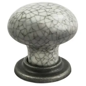 Porcelain Mushroom Cupboard Door Knob 36mm Dia Antique Steel Blue Glaze