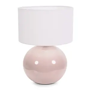 ValueLights Bosco Stone Natural Ceramic Table Lamp with White Drum Shade - LED Bulb Included