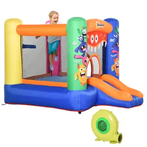 Outsunny Bouncy Castle with Slide Basket Trampoline Monster Design 2.5x1.8x1.75m