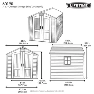 Lifetime 7 Ft. x 7 Ft. High-Density Polyethylene Outdoor Storage Shed with Steel-Reinforced Construction