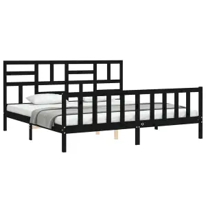 Berkfield Bed Frame with Headboard Black 200x200 cm Solid Wood