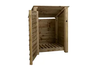 Wooden log store (roof sloping back) with door W-99cm, H-126cm, D-88cm - natural (light green) finish