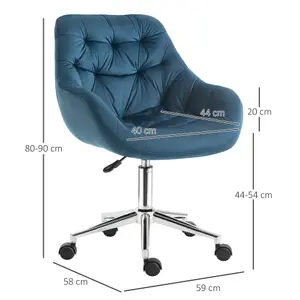 Vinsetto Home Office Chair Velvet Ergonomic Computer Chair Comfy Desk Chair with Adjustable Height, Arm and Back Support, Blue