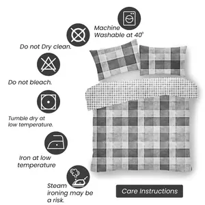 Pinero Cotton Blend Chequered Duvet Cover Set with Pillowcases Grey / Super King - 2 Standard Pillowcases