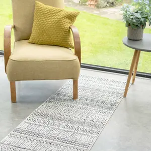 Grey Cream Moroccan Berber Aztec Tribal Runner Rug 60x240cm