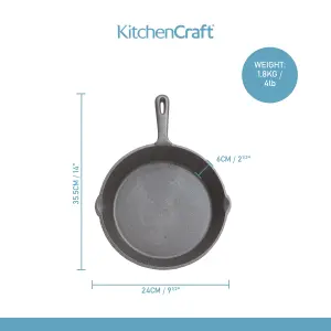 KitchenCraft Deluxe Cast Iron 24cm Round Plain Grill Pan