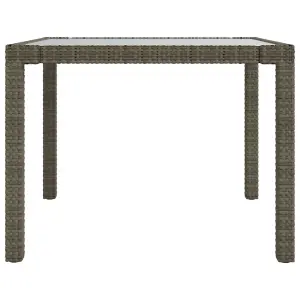 Berkfield Garden Table 90x90x75 cm Tempered Glass and Poly Rattan Grey