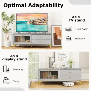 COSTWAY 120cm TV Stand for 55" TV Modern TV Console Cabinet W/ Tempered Glass Door