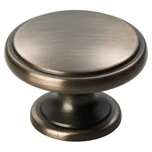 2x Ring Domed Cupboard Door Knob 38.5mm Diameter Gun Metal Cabinet Handle