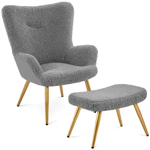 Yaheetech Grey Fabric Accent Armchair and Ottoman Set