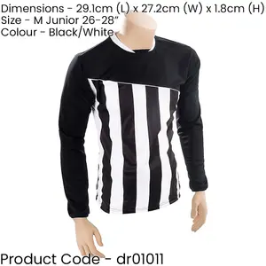 M JUNIOR Valencia Stripe Long Sleeve PLAIN Football Shirt - BLACK/WHITE 26-28"