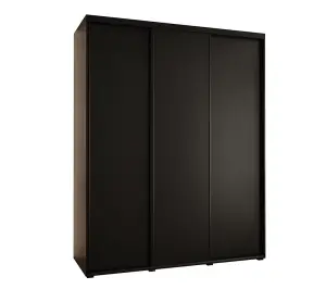 Expansive Black Sliding Wardrobe H2050mm W2000mm D600mm with Customisable Black Steel Handles and Decorative Strips